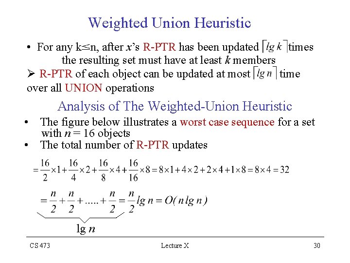 Weighted Union Heuristic • For any k n, after x’s R-PTR has been updated