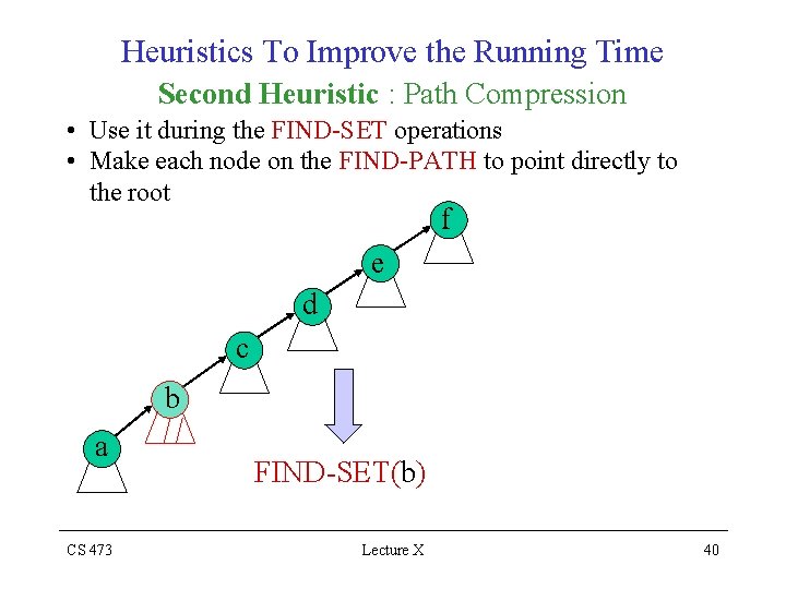 Heuristics To Improve the Running Time Second Heuristic : Path Compression • Use it