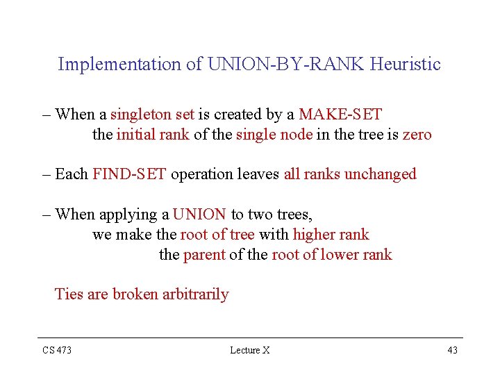 Implementation of UNION-BY-RANK Heuristic – When a singleton set is created by a MAKE-SET