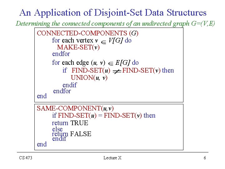 An Application of Disjoint-Set Data Structures Determining the connected components of an undirected graph