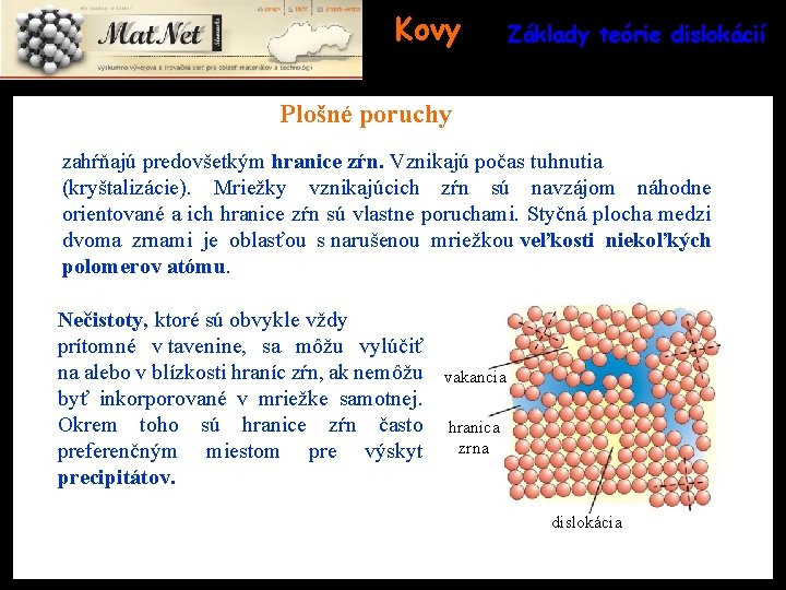 Kovy Základy teórie dislokácií Plošné poruchy zahŕňajú predovšetkým hranice zŕn. Vznikajú počas tuhnutia (kryštalizácie).
