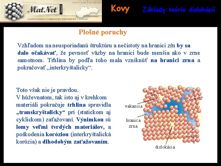 Kovy Základy teórie dislokácií Plošné poruchy Vzhľadom na neusporiadanú štruktúru a nečistoty na hranici