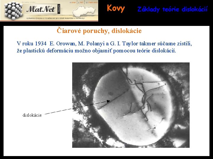 Kovy Základy teórie dislokácií Čiarové poruchy, dislokácie V roku 1934 E. Orowan, M. Polanyi