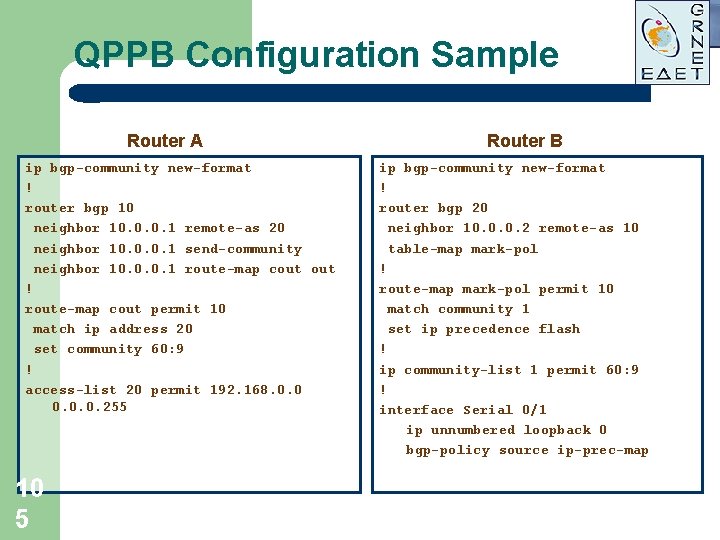 QPPB Configuration Sample Router A ip bgp-community new-format ! router bgp 10 neighbor 10. QPPB Configuration Sample Router A ip bgp-community new-format ! router bgp 10 neighbor 10.