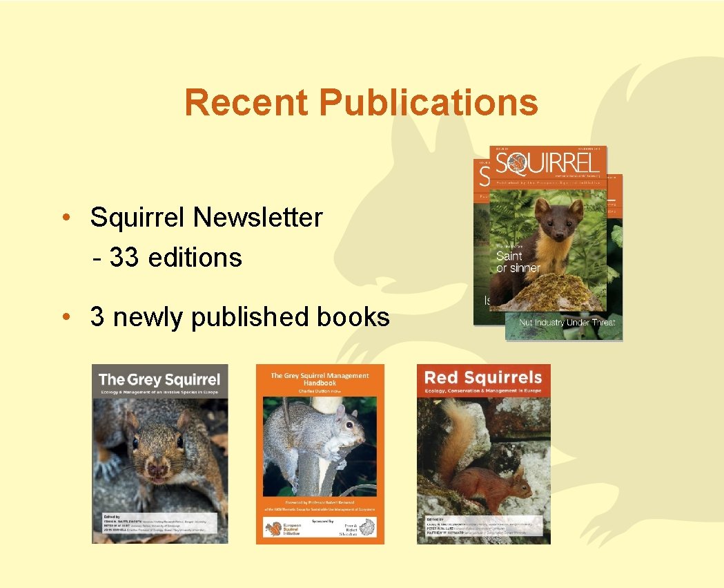Recent Publications • Squirrel Newsletter - 33 editions • 3 newly published books 