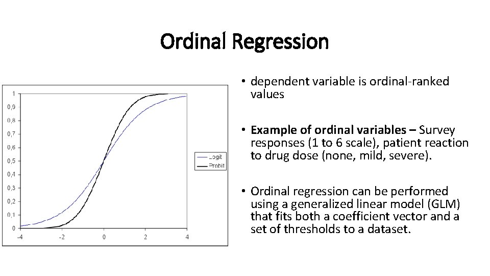 Ordinal Regression • dependent variable is ordinal-ranked values • Example of ordinal variables –