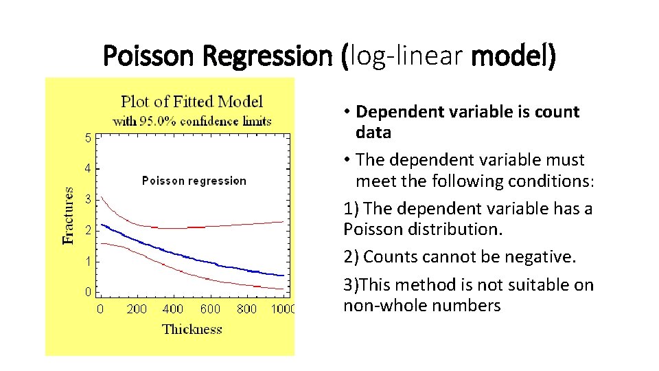 Poisson Regression (log-linear model) • Dependent variable is count data • The dependent variable