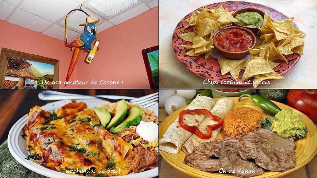Un ara amateur de Corona ! Enchiladas de bœuf Chips tortillas et sauces Carne
