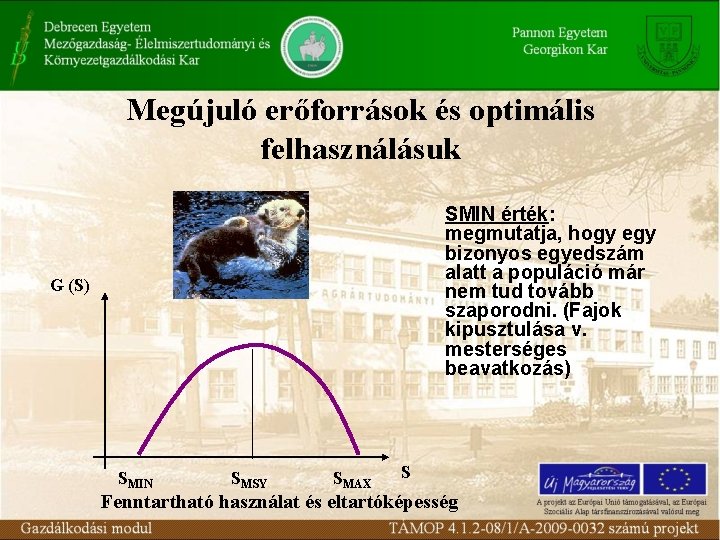 Megújuló erőforrások és optimális felhasználásuk SMIN érték: megmutatja, hogy egy bizonyos egyedszám alatt a