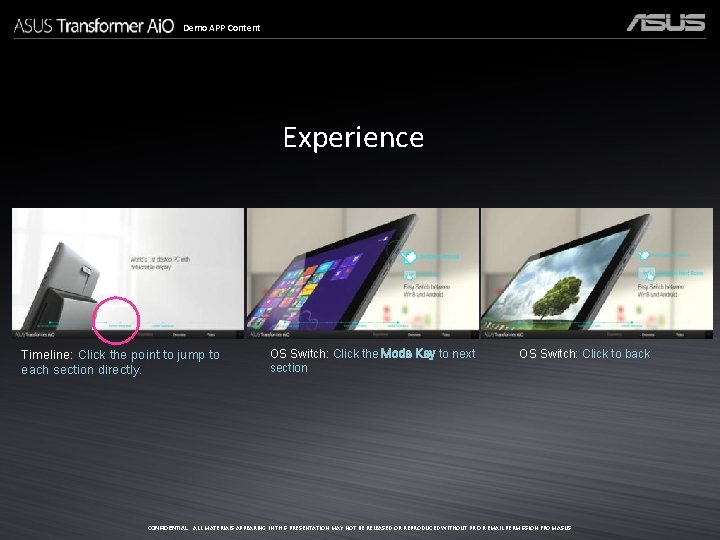 Demo APP Content Experience Timeline: Click the point to jump to each section directly.