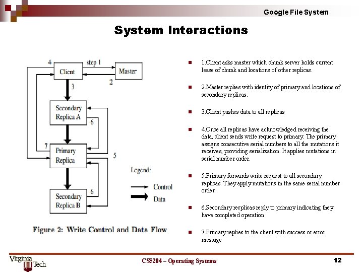 Google File System Interactions n 1. Client asks master which chunk server holds current
