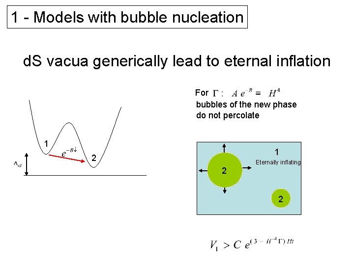 1 - Models with bubble nucleation d. S vacua generically lead to eternal inflation