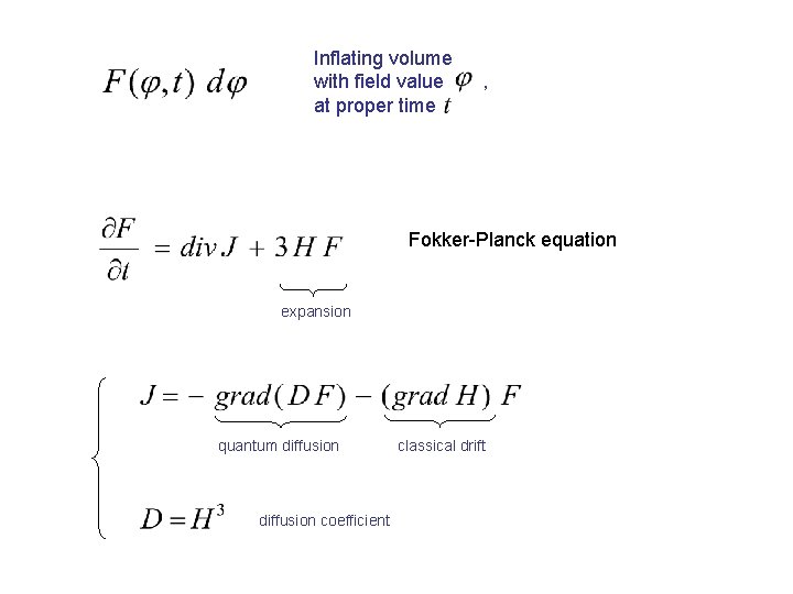 Inflating volume with field value at proper time , Fokker-Planck equation expansion quantum diffusion