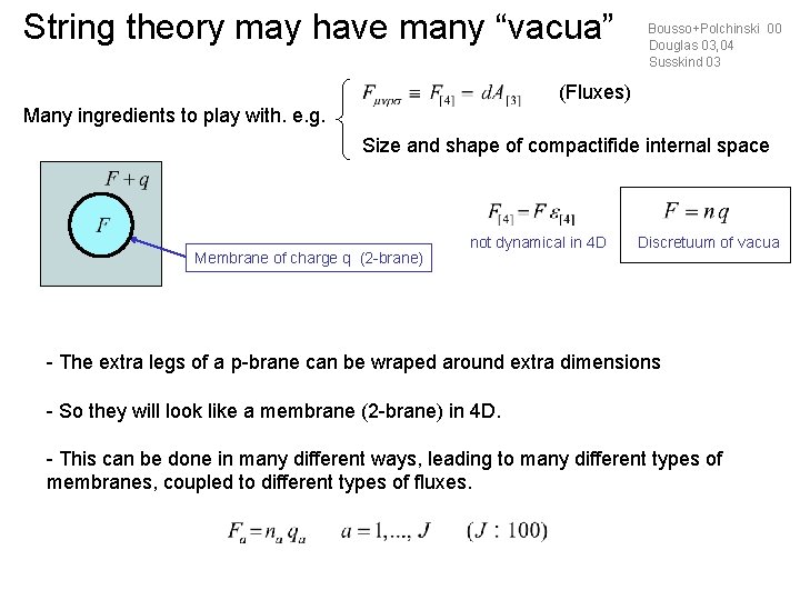 String theory may have many “vacua” Bousso+Polchinski 00 Douglas 03, 04 Susskind 03 (Fluxes)