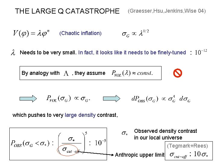 THE LARGE Q CATASTROPHE (Graesser, Hsu, Jenkins, Wise 04) (Chaotic inflation) Needs to be