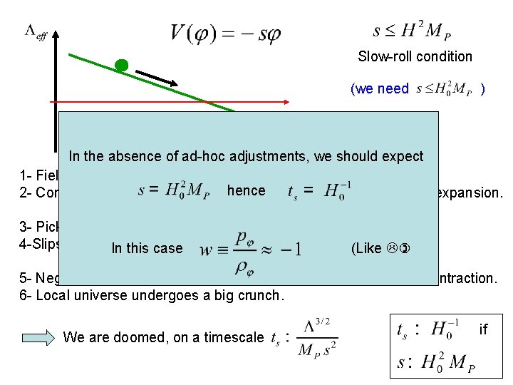 Slow-roll condition (we need ) In the absence of ad-hoc adjustments, we should expect