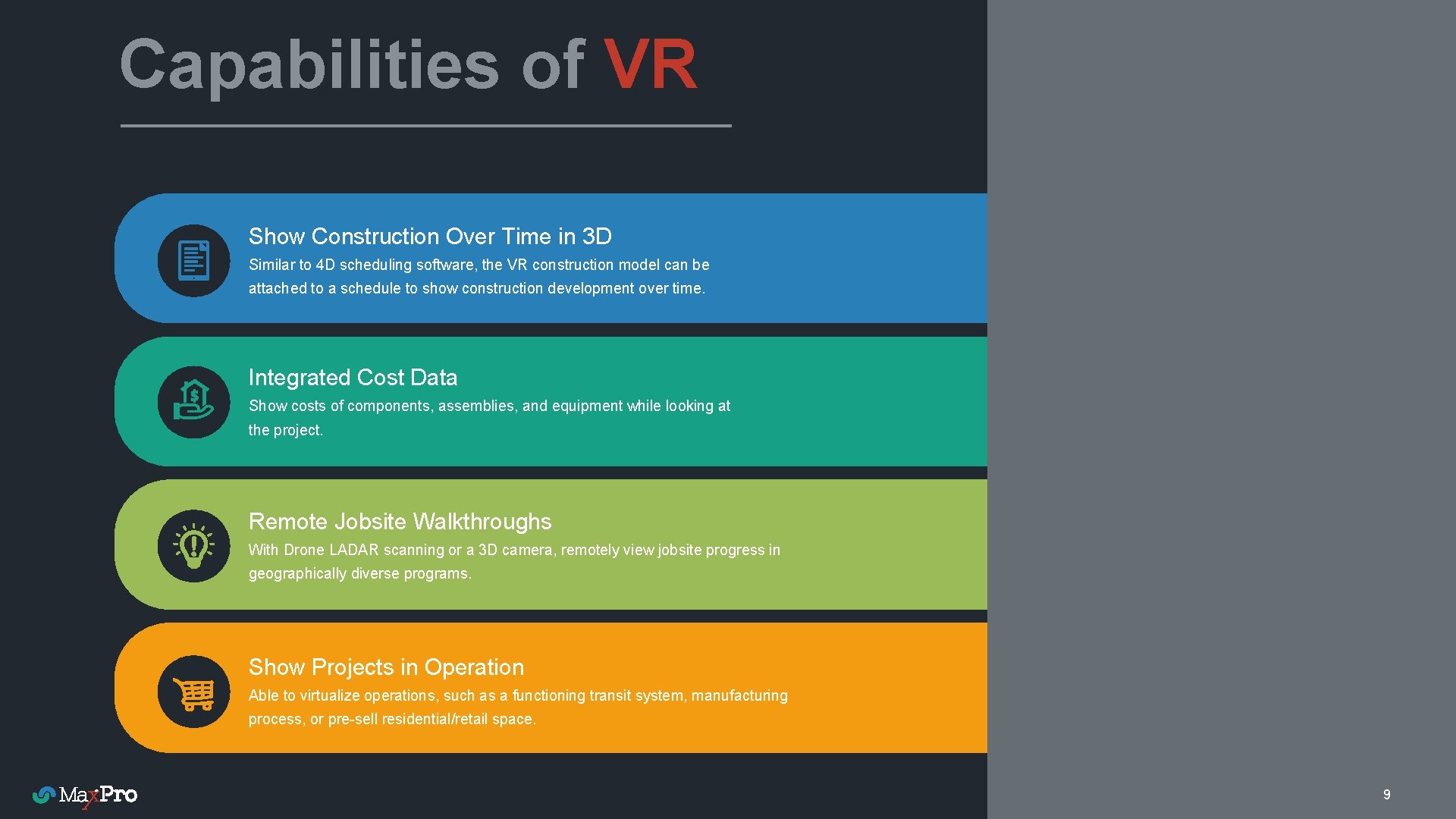 Capabilities of VR Show Construction Over Time in 3 D Similar to 4 D