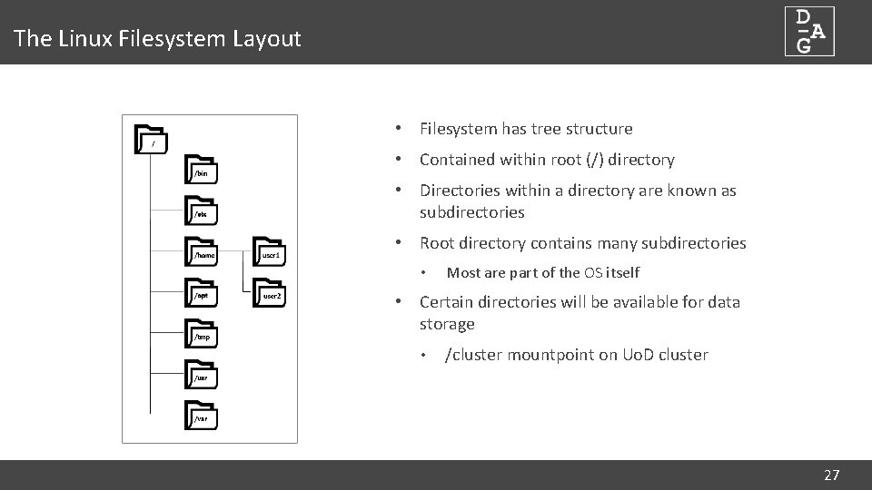 The Linux Filesystem Layout • Filesystem has tree structure • Contained within root (/)