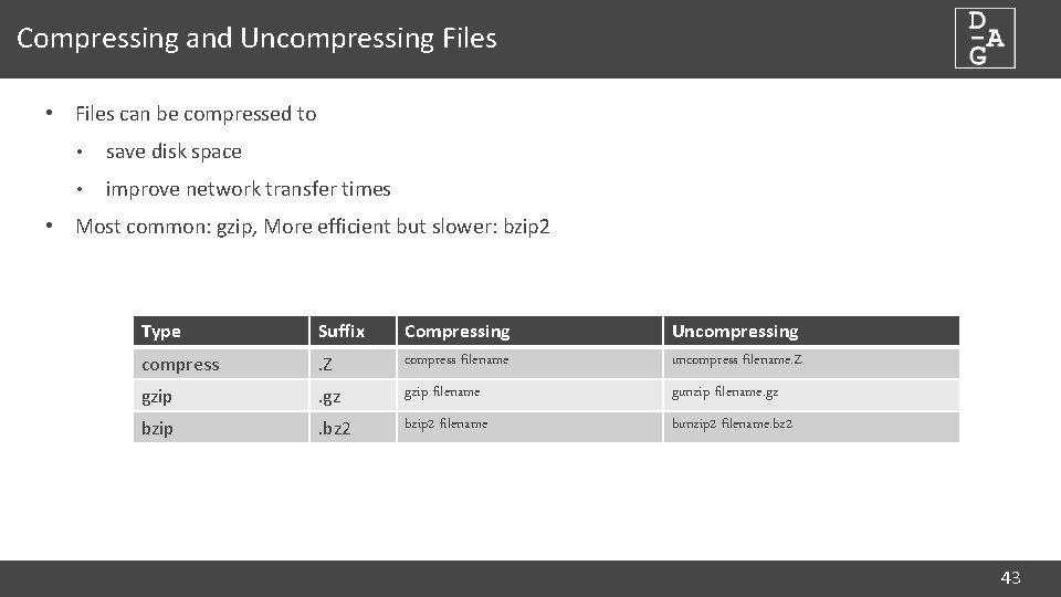 Compressing and Uncompressing Files • Files can be compressed to • save disk space