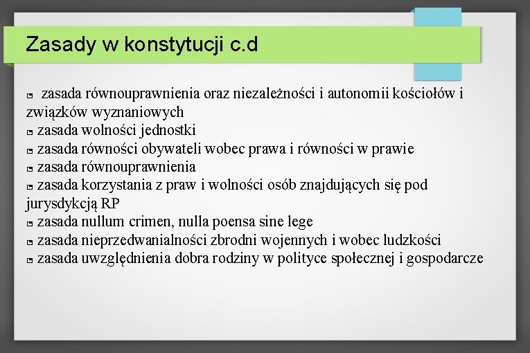 Zasady w konstytucji c. d - zasada równouprawnienia oraz niezależności i autonomii kościołów i