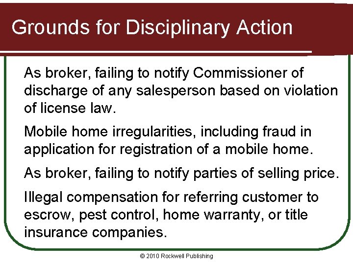 Grounds for Disciplinary Action As broker, failing to notify Commissioner of discharge of any