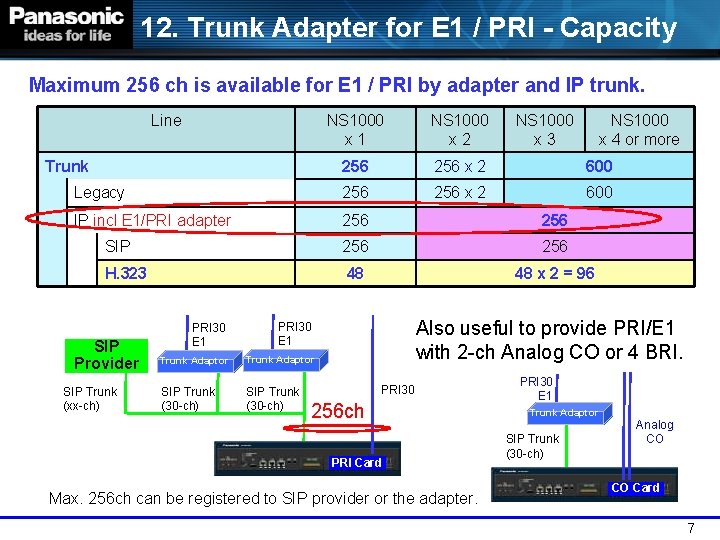 12. Trunk Adapter for E 1 / PRI - Capacity Maximum 256 ch is