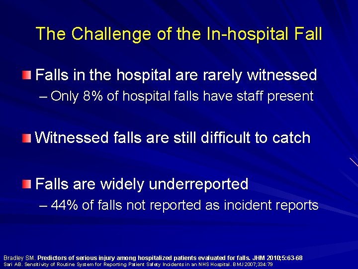 The Challenge of the In-hospital Falls in the hospital are rarely witnessed – Only