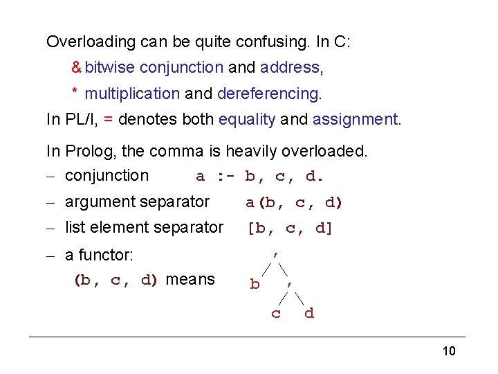 Overloading (3) Overloading can be quite confusing. In C: & bitwise conjunction and address,