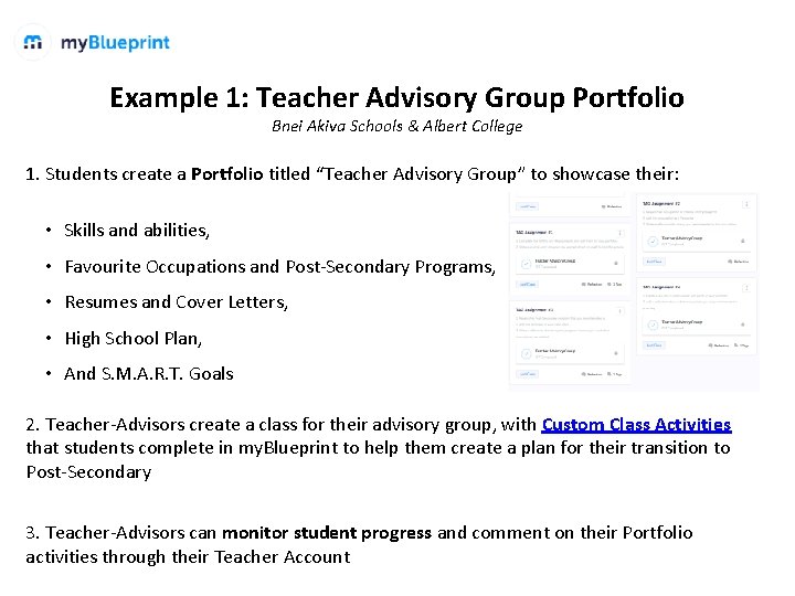 Example 1: Teacher Advisory Group Portfolio Bnei Akiva Schools & Albert College 1. Students Example 1: Teacher Advisory Group Portfolio Bnei Akiva Schools & Albert College 1. Students