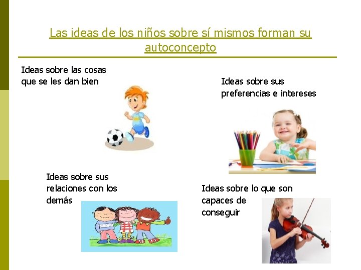 Las ideas de los niños sobre sí mismos forman su autoconcepto Ideas sobre las