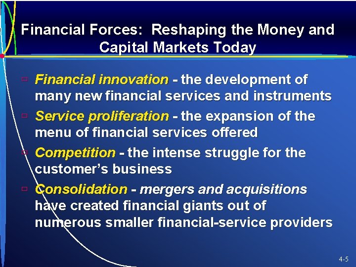 Financial Forces: Reshaping the Money and Capital Markets Today ù Financial innovation - the