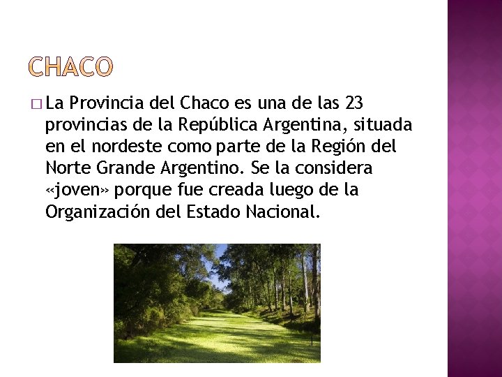 � La Provincia del Chaco es una de las 23 provincias de la República