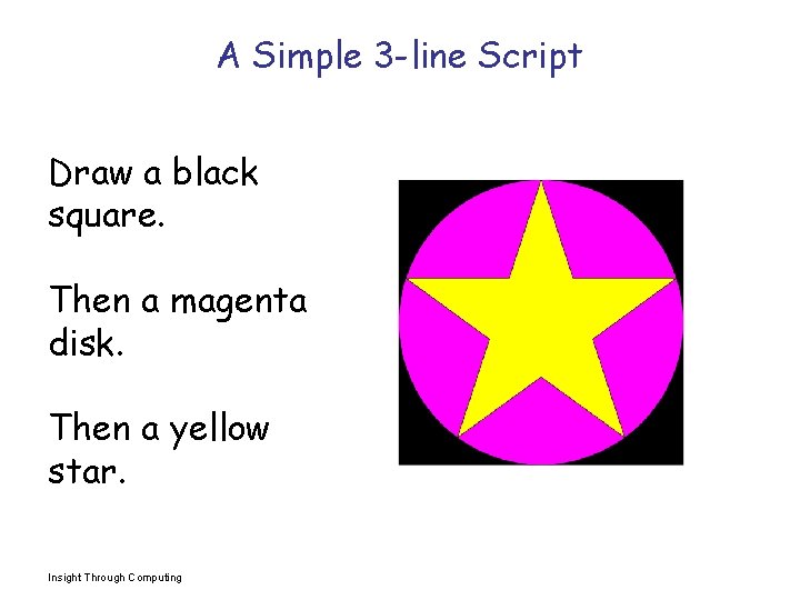 A Simple 3 -line Script Draw a black square. Then a magenta disk. Then