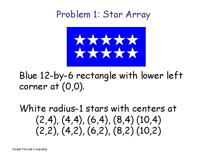Problem 1: Star Array Blue 12 -by-6 rectangle with lower left corner at (0,