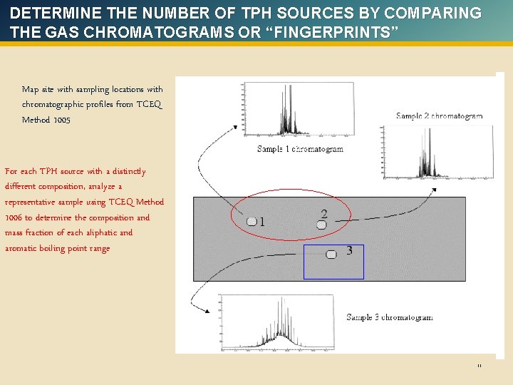 DETERMINE THE NUMBER OF TPH SOURCES BY COMPARING THE GAS CHROMATOGRAMS OR “FINGERPRINTS” Map