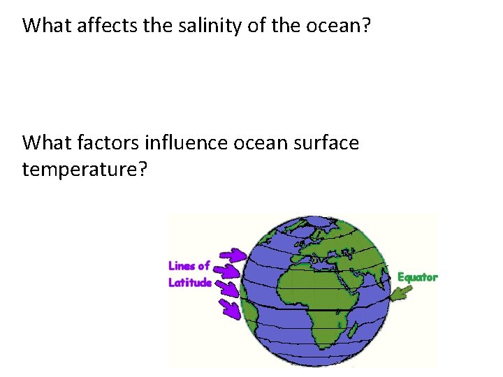 What affects the salinity of the ocean? What factors influence ocean surface temperature? 