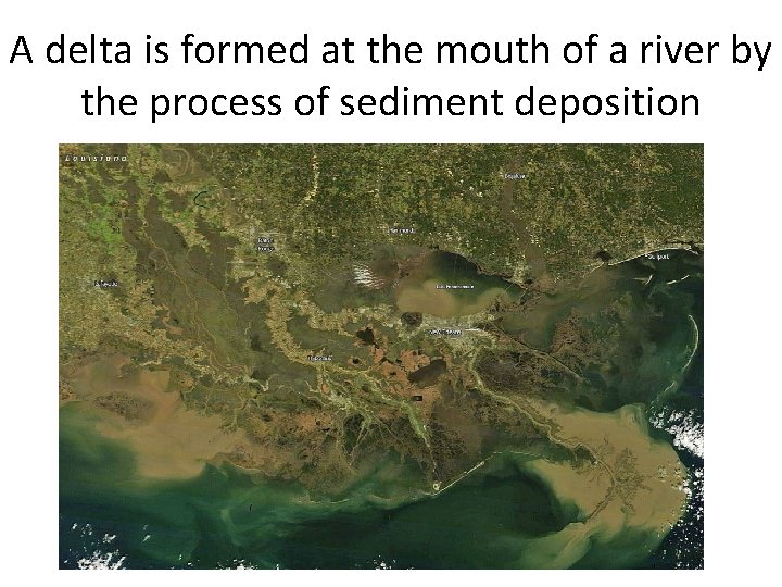 A delta is formed at the mouth of a river by the process of