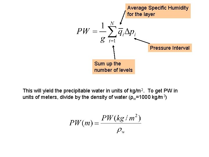 Average Specific Humidity for the layer Pressure Interval Sum up the number of levels