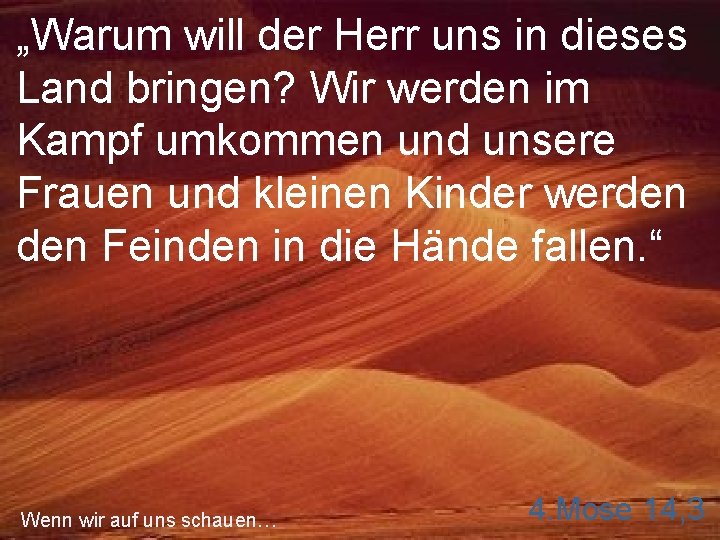 „Warum will der Herr uns in dieses Land bringen? Wir werden im Kampf umkommen