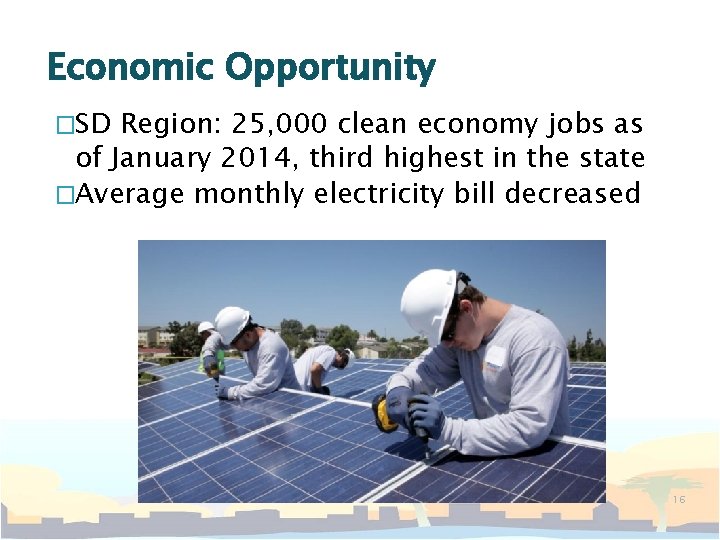 Economic Opportunity �SD Region: 25, 000 clean economy jobs as of January 2014, third