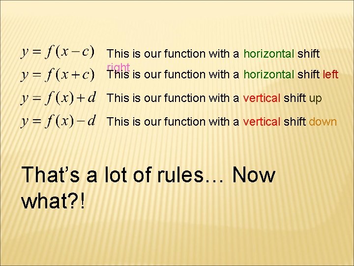 This is our function with a horizontal shift right This is our function with