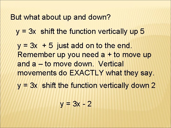 But what about up and down? y = 3 x shift the function vertically