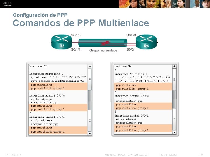 Configuración de PPP Comandos de PPP Multienlace Presentation_ID © 2008 Cisco Systems, Inc. All