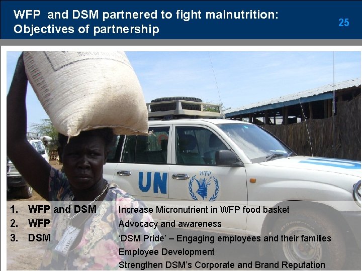 WFP and DSM partnered to fight malnutrition: Objectives of partnership 1. WFP and DSM