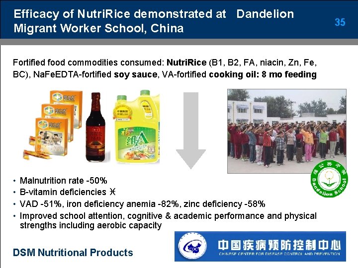 Efficacy of Nutri. Rice demonstrated at Dandelion Migrant Worker School, China Fortified food commodities