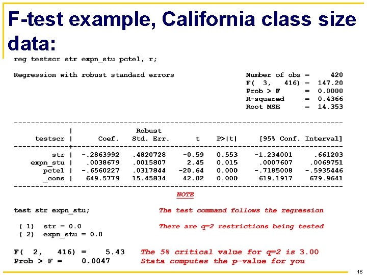 F-test example, California class size data: 16 