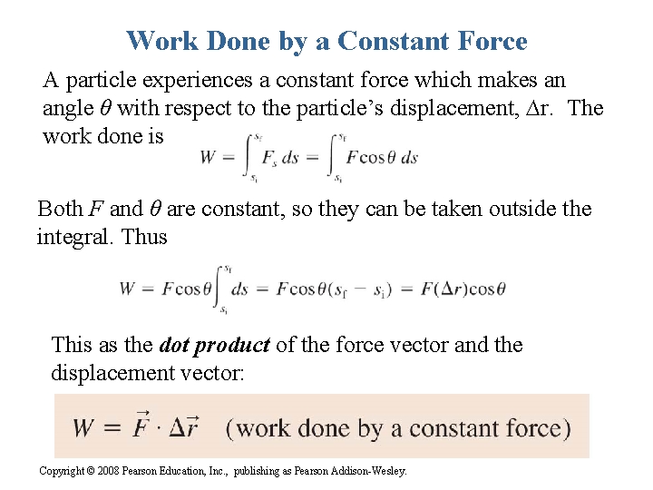 Work Done by a Constant Force A particle experiences a constant force which makes