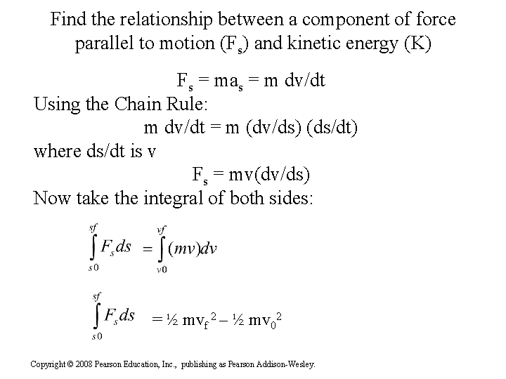 Find the relationship between a component of force parallel to motion (Fs) and kinetic