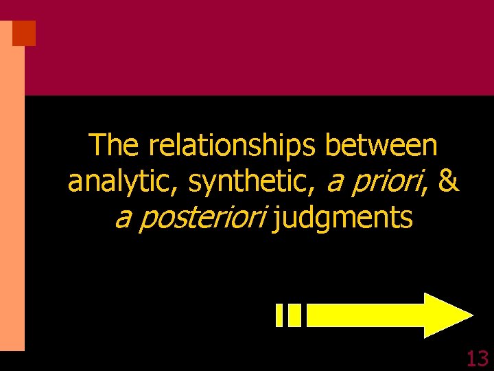 The relationships between analytic, synthetic, a priori, & a posteriori judgments 13 