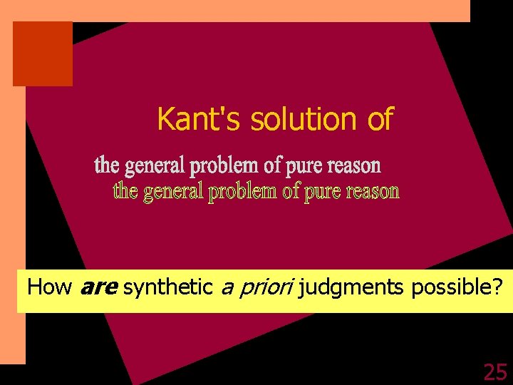 Kant's solution of How are synthetic a priori judgments possible? 25 